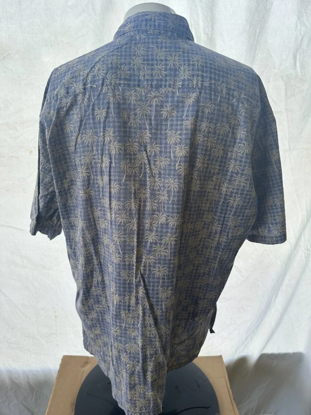 Tori Richard Men's Blue Brown Palm Coconut Tree Pattern Hawaiian Shirt Size Larg